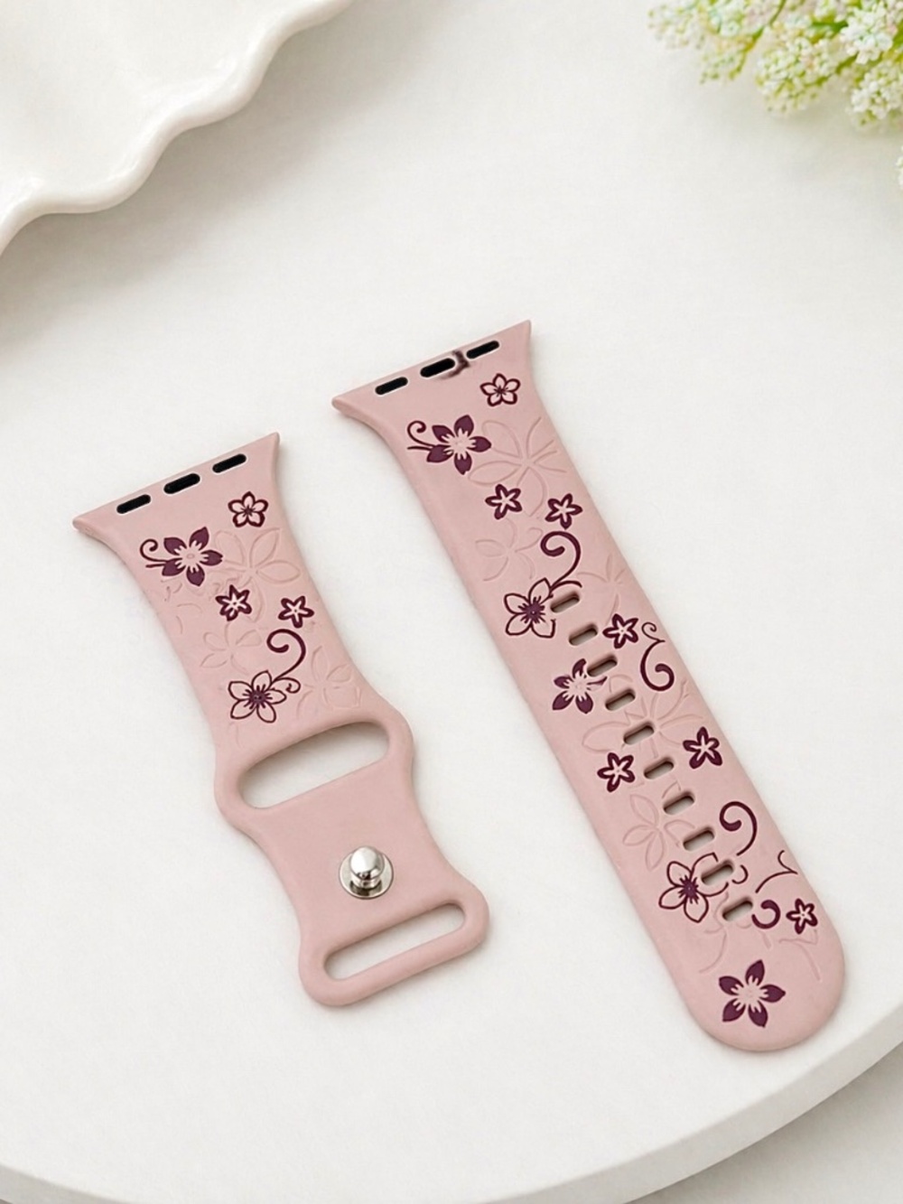 Floral  Design Apple Watch Bands  42mm 44mm 45mm 49mm Pink Brown